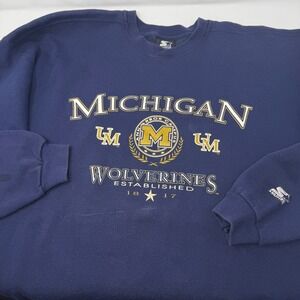 Vintage Starter Michigan Wolverines Sweatshirt Navy Blue Mens XL Made in USA